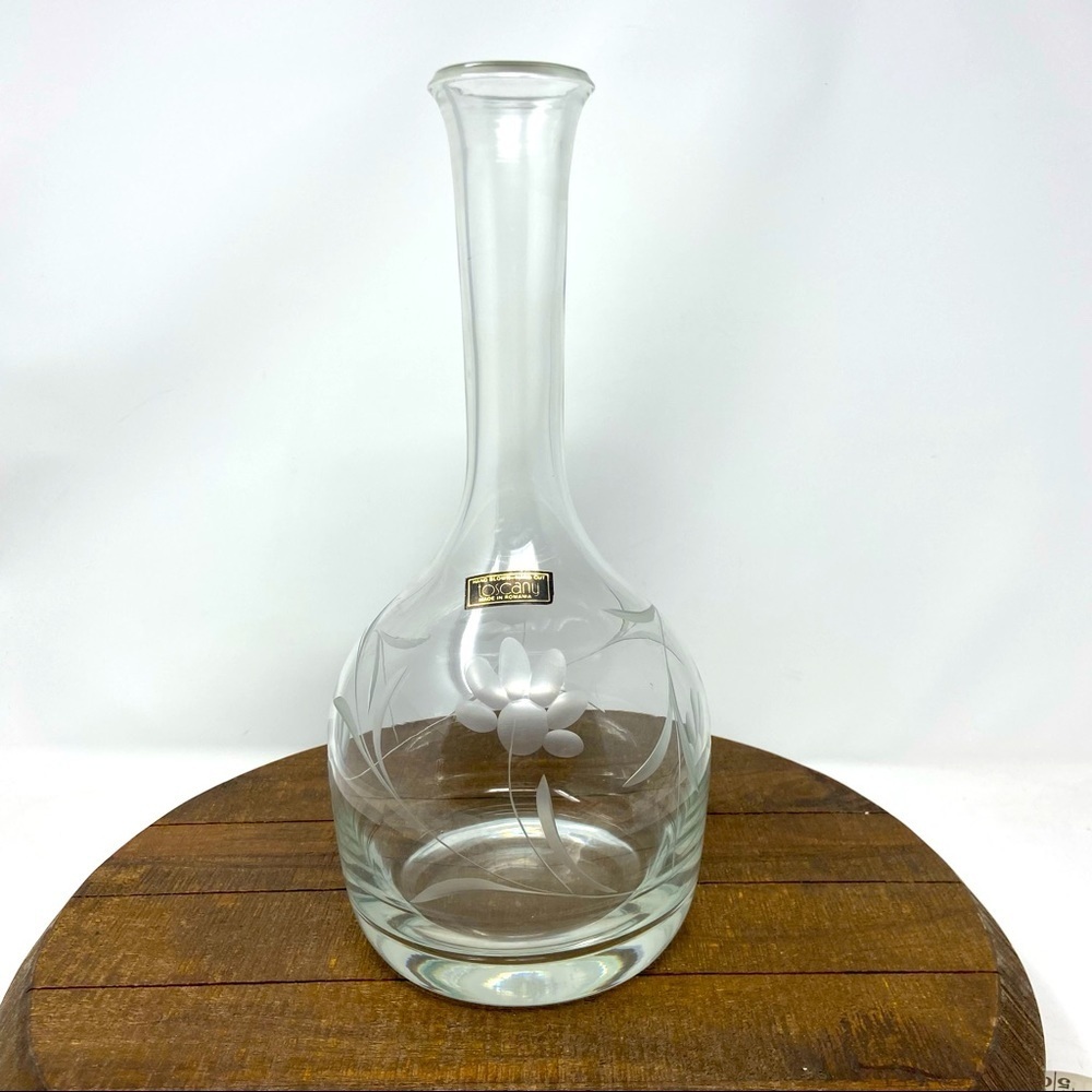 Beautiful Hand Blown - Hand Cut. Etched Glass Toscany Decanter (missing top).